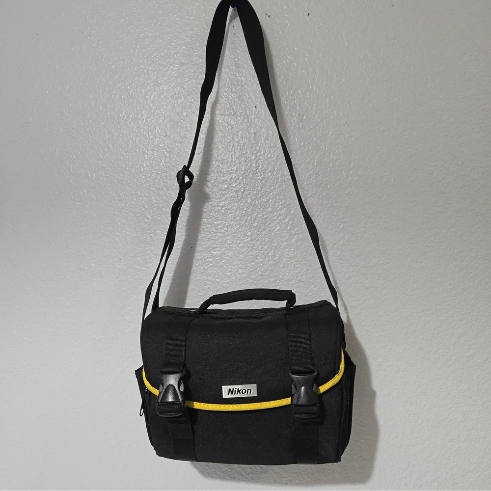 Nikon Camera Bag Adjustable Shoulder Strap Black Yellow Trim